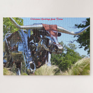 Texas Longhorn Beeldhouwwerk .Kerstgroeten Legpuzzel