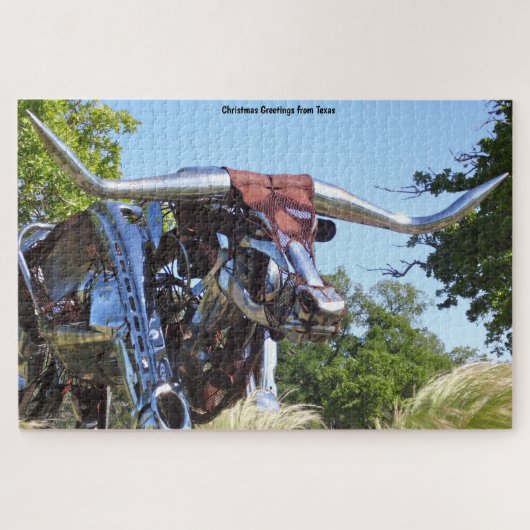 Texas Longhorn Beeldhouwwerk . Legpuzzel (Horizontaal)
