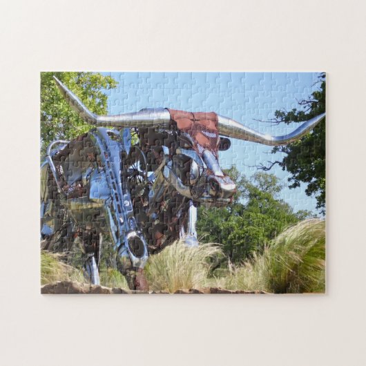 Texas Longhorn Beeldhouwwerk . Legpuzzel (Horizontaal)