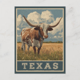 Texas Longhorn Bull Retro Reizen Briefkaart