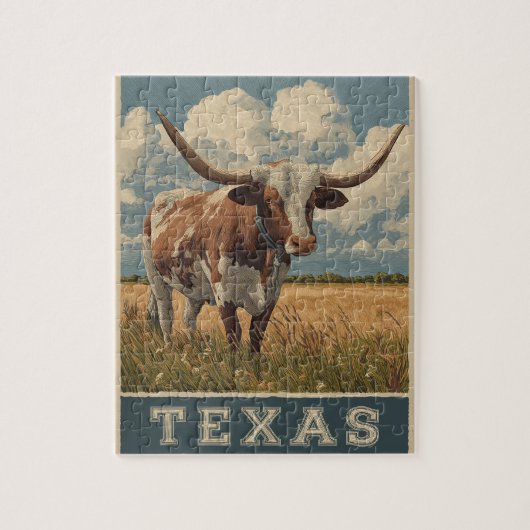 Texas Longhorn Bull Retro Reizen Legpuzzel (Verticaal)