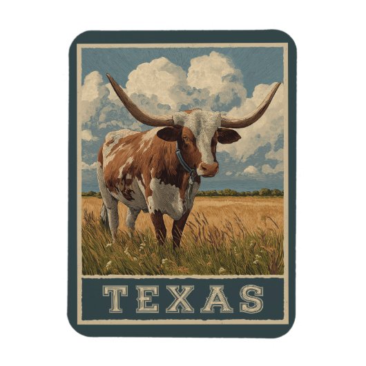  Texas Longhorn Bull Retro Reizen Magneet (Verticaal)