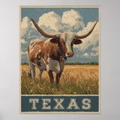  Texas Longhorn Bull Retro Reizen Poster (Voorkant)