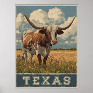  Texas Longhorn Bull Retro Reizen Poster