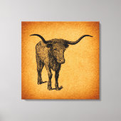 Texas Longhorn Bull Rustic  Westerne Kunst Canvas Afdruk (Voorkant)
