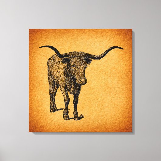 Texas Longhorn Bull Rustic  Westerne Kunst Canvas Afdruk (Voorkant)