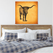 Texas Longhorn Bull Rustic  Westerne Kunst Canvas Afdruk (Insitu (Slaapkamer))