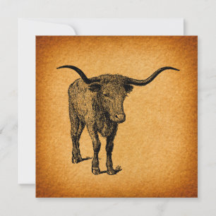 Texas Longhorn Bull Rustic  Westerne Kunst Kaart