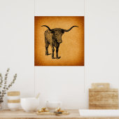 Texas Longhorn Bull Rustic  Westerne Kunst Poster (Keuken)