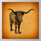 Texas Longhorn Bull Rustic  Westerne Kunst Poster (Voorkant)