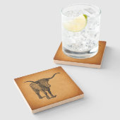 Texas Longhorn Bull Rustic Westerne Kunst Stenen Onderzetter (Zijkant)