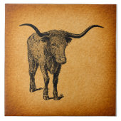 Texas Longhorn Bull Rustic  Westerne Kunst Tegeltje (Voorkant)