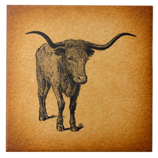 Texas Longhorn Bull Rustic  Westerne Kunst Tegeltje (Voorkant)