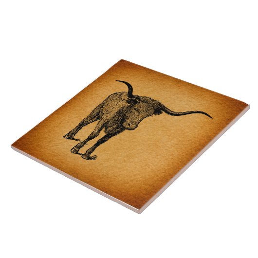 Texas Longhorn Bull Rustic  Westerne Kunst Tegeltje (Zijkant)