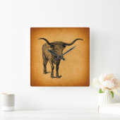 Texas Longhorn Bull Rustic  Westerne Kunst Vierkante Klok (Huis)