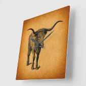 Texas Longhorn Bull Rustic  Westerne Kunst Vierkante Klok (Hoek)