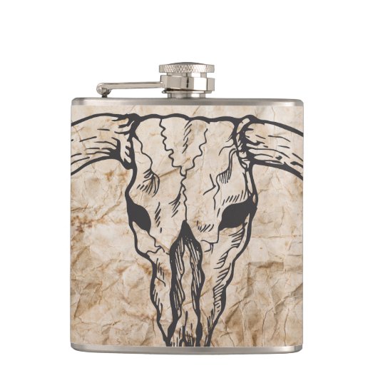 Texas Longhorn Bull Skull Heupfles (Voorkant)