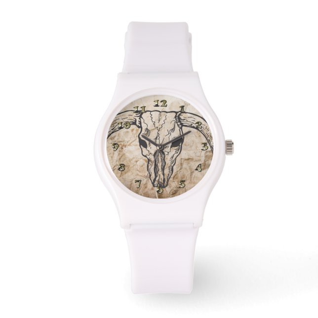 Texas Longhorn Bull Skull Horloge (Voorkant)