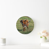 Texas Longhorn Cattle Cow Foto Rustic Ronde Klok (Huis)