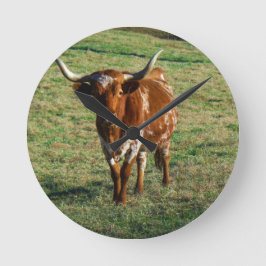 Texas Longhorn Cattle Cow Foto Rustic Ronde Klok