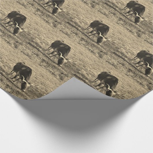 Texas Longhorn Cattle Koe Foto Rustic Cadeaupapier (Hoek)