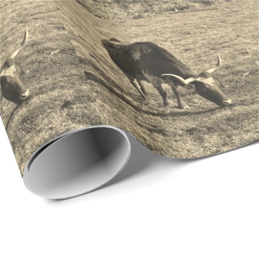 Texas Longhorn Cattle Koe Foto Rustic Cadeaupapier (Rol Hoek)