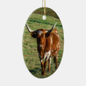 Texas Longhorn Cattle Koe Foto Rustic Keramisch Ornament (Rechts)