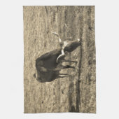 Texas Longhorn Cattle Koe Foto Rustic Theedoek (Verticaal)