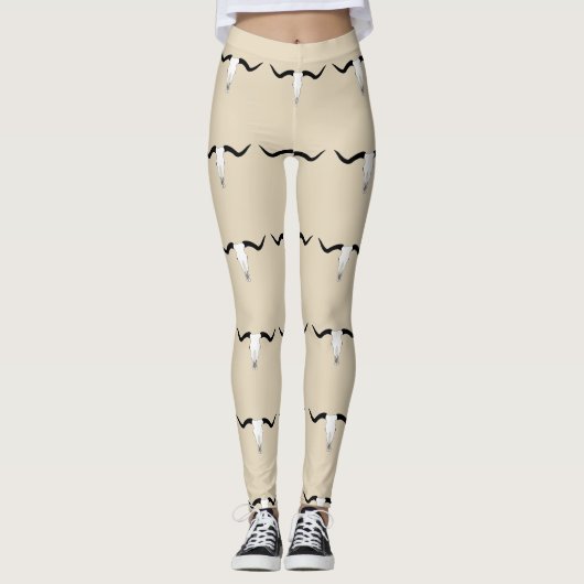 Texas Longhorn Cattle Skull - Horns Pattern Leggings (Voorkant)