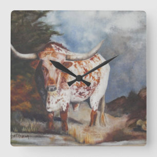 Texas Longhorn Clock Vierkante Klok