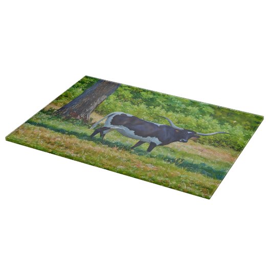 Texas Longhorn Cow Art Glass Cutting Board Snijplank (Hoek)