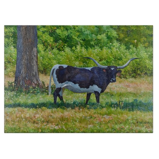 Texas Longhorn Cow Art Glass Cutting Board Snijplank (Voorkant)