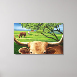 Texas Longhorn gewikkeld canvas Afdruk