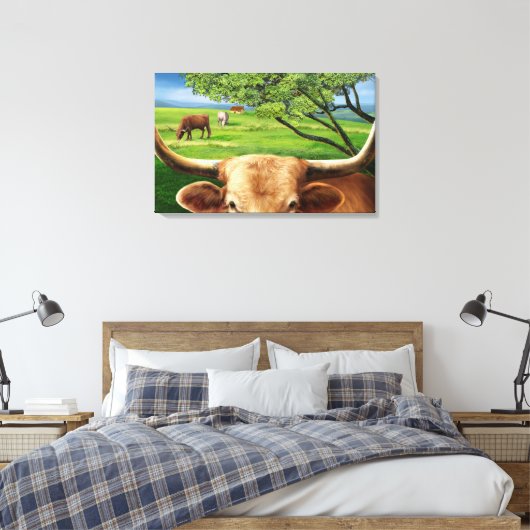 Texas Longhorn gewikkeld canvas Afdruk (Insitu (Slaapkamer))