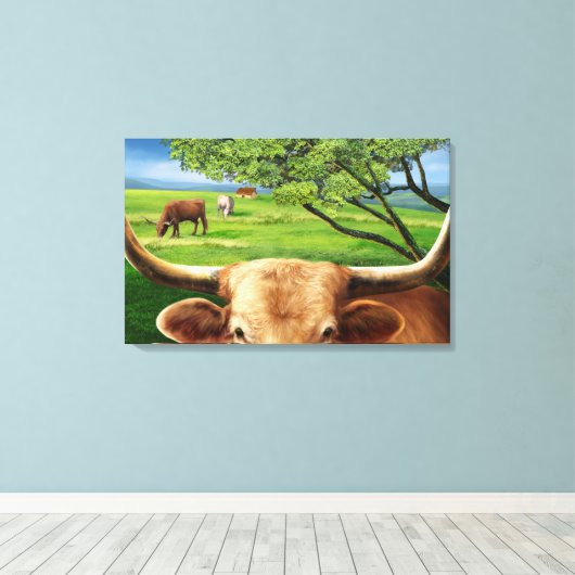 Texas Longhorn gewikkeld canvas Afdruk (Insitu (Houten vloer))