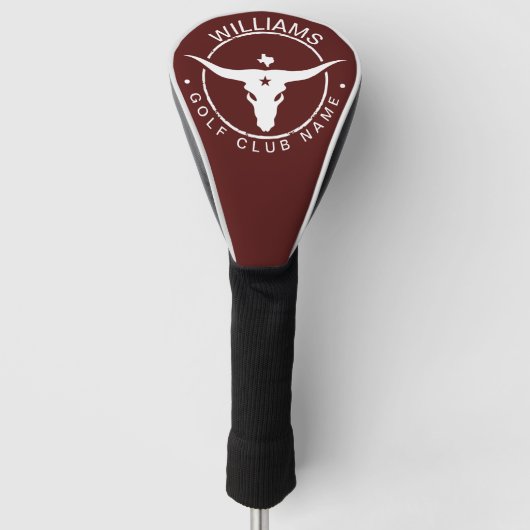 Texas Longhorn Golf Club Speler Naam Golfheadcover (Voorkant)