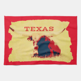 Texas Longhorn Goud en Rode Keukenhanddoek