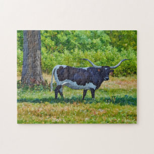 Texas Longhorn Koe Boerderij Style Art Puzzel Legpuzzel
