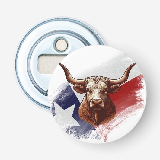 Texas longhorn koe button flesopener (Voorkant)