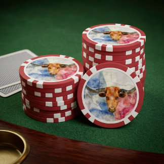 Texas Longhorn Koe en Vlag Aquarelprint Kunst Poker Chips