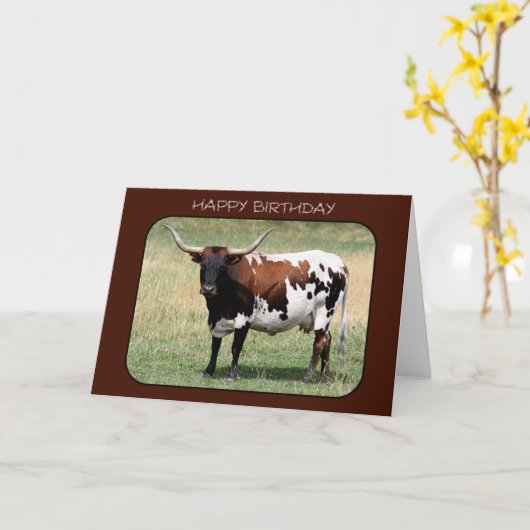 Texas Longhorn Koe Happy Birthday Kaart (Gele Bloem)