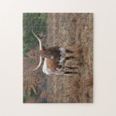 Texas Longhorn Koe in Herfst Meadow Boerderij Styl Legpuzzel (Verticaal)