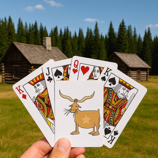 Texas Longhorn Koe met Ster Pokerkaarten