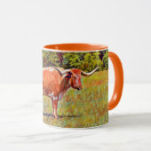 Texas Longhorn Koe Oranje Kunst Mok Cup (Voorkant rechts)