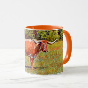 Texas Longhorn Koe Oranje Kunst Mok Cup
