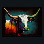 Texas Longhorn Koe Pop Art Print<br><div class="desc">Deze Longhorn pop art poster print is ideaal voor het toevoegen van een aanraking met bijtende charme aan elke ruimte. Dit is een must voor zowel Texas enthousiaste als kunstliefhebbers. Het papier is van uitstekende kwaliteit en is gegarandeerd verbluffend in elk lijst of beeldscherm. De Pop Art Longhorn-poster is een...</div>
