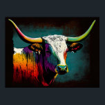 Texas Longhorn Koe Pop Art Print<br><div class="desc">Deze Longhorn pop art poster print is ideaal voor het toevoegen van een aanraking met bijtende charme aan elke ruimte. Dit is een must voor zowel Texas enthousiaste als kunstliefhebbers. Het papier is van uitstekende kwaliteit en is gegarandeerd verbluffend in elk lijst of beeldscherm. De Pop Art Longhorn-poster is een...</div>