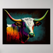 Texas Longhorn Koe Pop Art Print (Voorkant)