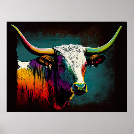 Texas Longhorn Koe Pop Art Print