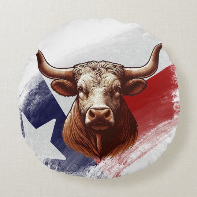 Texas longhorn koe rond kussen (Voorkant)
